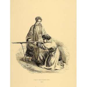  1843 Engraving Costume Tartar Tatar Family Mother Child 