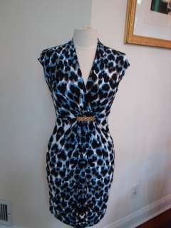 NWOT Roberto Cavalli Blue Leopard Print Dress Sz 40  