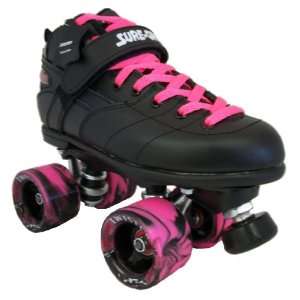 Sure Grip Rebel Twister Speed Skates   Black Leather Boots with Pink 