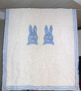 Vintage Chenille Blue Bunny Rabbit Crib Spread  
