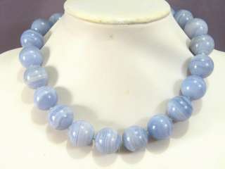Necklace Blue lace Agate A 20mm Round Beads 925  
