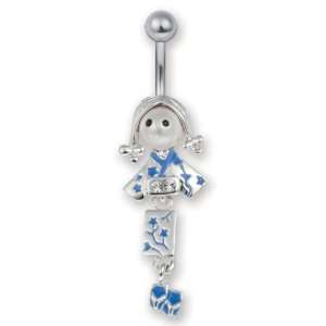  Steel Body Piercing Very Cute Geisha Belly Ring with Faux Pearl Face 