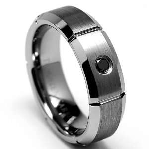  7MM BLACK DIAMOND Grooved Tungsten Carbide Ring Wedding Band 