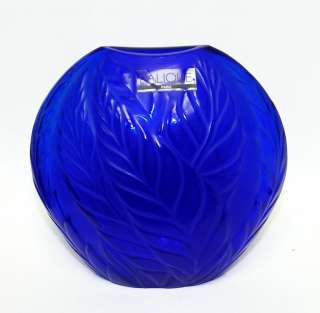 Lalique FILICARIA Cobalt Blue VASE Ferns Crystal France Signed 12421 