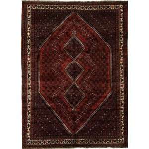  68 x 92 Red Persian Hand Knotted Wool Shiraz Rug 