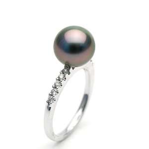  Black Tahitian Pearl and Diamond Half Eternity Ring 9.0 10 