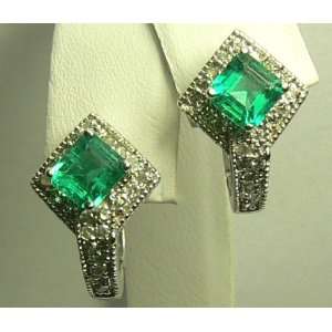  Gleaming Colombian Emerald & Diamond Earrings 2.10cts 