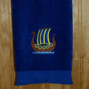 Swedish Viking Ship Embroidered Royal Towel  