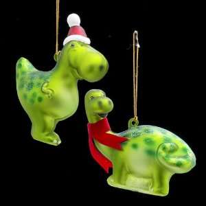 Pack of 8 Noble Gems Glass Green Dinosaur with Hat or Scarf Christmas 