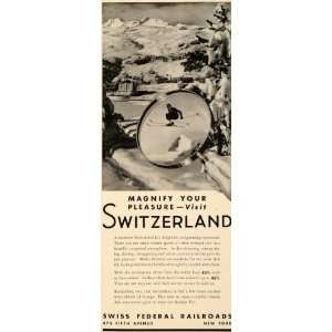  1937 Ad Switzerland Swiss Federal Railroad Skiing Tour 