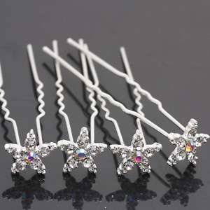 Bridal Party Wedding Prom Star Crystal Hair Pins Clip  