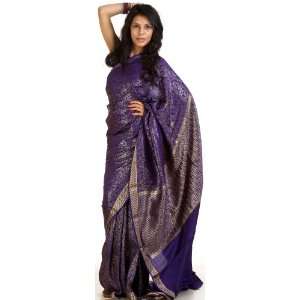  True Blue Suryani Sari from Mysore with All Over Weave in 