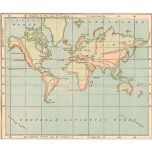  Monteith 1880 Antique Map of World Physical Geography 