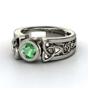    Celtic Sun Ring, Round Emerald Sterling Silver Ring Jewelry