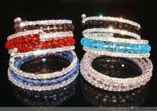 Lots 12Pcs 3Rows Colors Stretchy Rhinestone Bracelets  