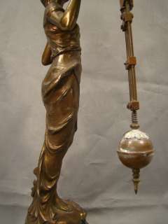 Antique ART NOUVEAU Old GERMAN JUNGHANS Figural LADY Swing Arm STATUE 