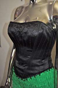   Kathryn Dianos Black SILK BEADED bustier corset STRAPLESS top SIZE 4