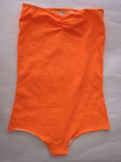  Fluorescent Orange Cotton Spandex Jersey Strapless Ruched Bodysuit
