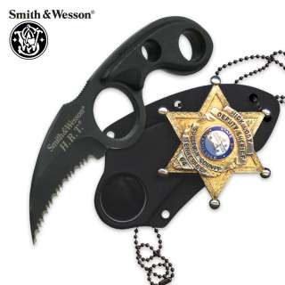   Knife & Badge Holder Smith & Wesson Black Badge Hawk Blade Neck Knives