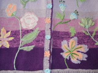 Storybook Knits Handknit Floral Cardigan Sweater Sz L  