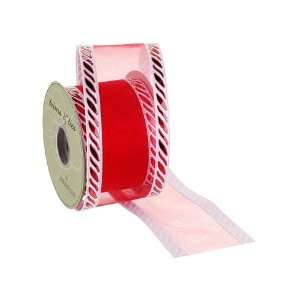  2.5Wx10yd Candy Stripe Edge Sheer Ribbon Red Red (Pack of 