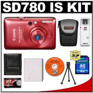  Canon PowerShot SD780 IS Digital ELPH Camera (Red) + 4GB 
