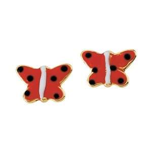   Gold Childrens Red Enamel Butterfly Earrings Katarina Jewelry