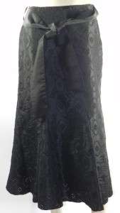 PER UNA BLACK TAFFETA SKIRT EMBROIDERED & CUT OUT DETAIL LINED GREAT 