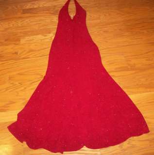 WOMENS CACHE LONG RED BURGUNDY GLITTER FORMAL EVENING PAGEANT PROM 