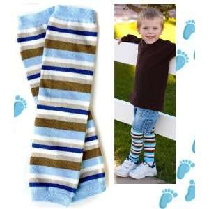  (#23) Blue & brown stipe baby boy or girl leg warmers by 