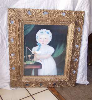Gold Carved Frame w/ Picture of Girl and Toy Horse  
