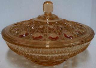 Indiana Glass Windsor Pink Candy Dish w Lid Button Cane  