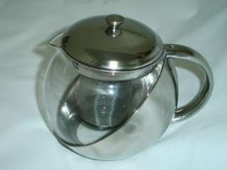 Stainless Steel Glass Teapot w. Strainer 38 oz/ 1100 ml  