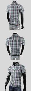 NWT Mens Slim Dress Casual Shirts Fit Plaid Short sleeved Shirts M 
