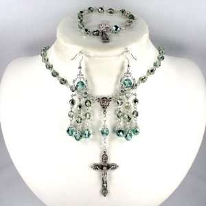 Catholic Wedding Jewelry Iced Mint Metallic crystal 6mm rosary