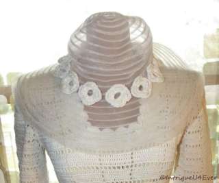 Vintage 70s Crochet Full Sweep Wedding Dress Ball Gown Bohemian Bell 