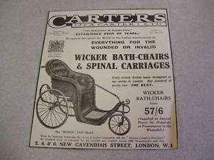 1917 Carters Wicker Bath Chair and Spinal Carriages Ad.  