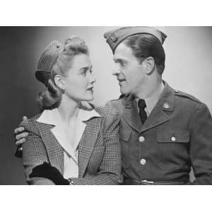  Man in Uniform Embracing Woman in Studio Photographic 