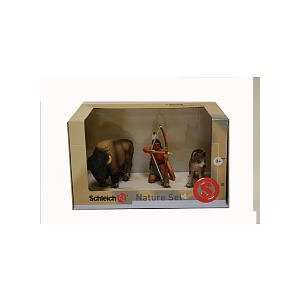  Schleich American Frontier Indian,Wolf and Buffalo 3 pc 