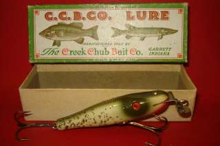 silver flash CREEK CHUB bait co CCBC baby pikie & box VINTAGE WOOD 