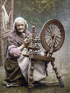 Old Irish Woman & Spinning Wheel,Galway,Picture c. 1900  