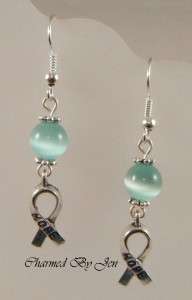 CERVICAL / OVARIAN CANCER Awareness Cats Eye Earrings w/ HOPE Charms
