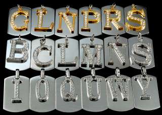 SET? Dog Tag + Military Ball Chain Letter/Initial Silver Plated Iced 