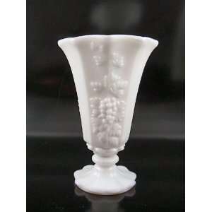   PANELED GRAPE Milk Glass Bell Rim Vase PG 37