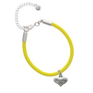 love being Me Heart Charm on a Yellow Malibu Charm Bracelet