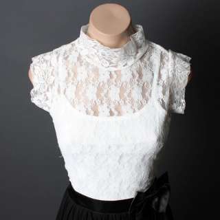   White High Neck Lace Romantic Satin Bow Black Full Skirt Dress  