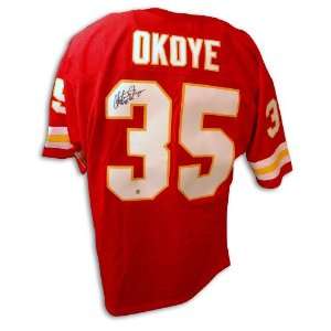  Christian Okoye KC Chiefs Red Throwback Jersey Autographed 