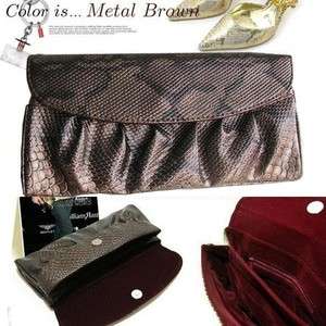 Handbag Faux Snakeskin Shoulder Bag Shirring Clutch Bag Borwn #2004 