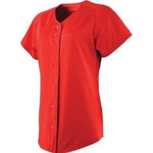   Womens Scarlet Full Button Jersey   Large   Female Softball Uniforms