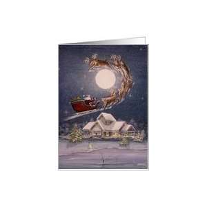  Folk Art Merry Christmas Santa Reindeer CARD Card Health 